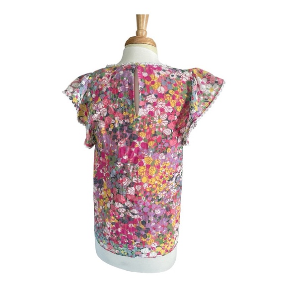Kate Spade Floral Burnout Top | V-Neck Lace Trim Multicolor Size M - Picture 5 of 7